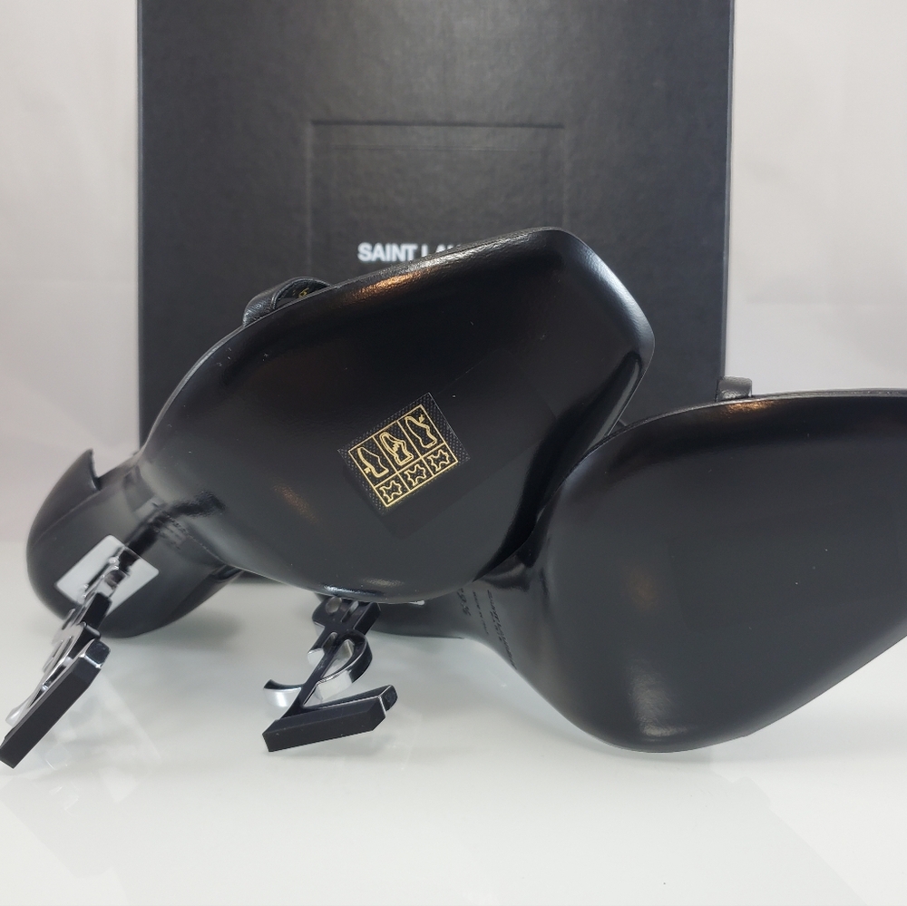 NEW$1290 Yves Saint Laurent Opyum YSL Black Silver Ankle 110 Heel Sandal Sz 9.5 - Picture 13 of 16